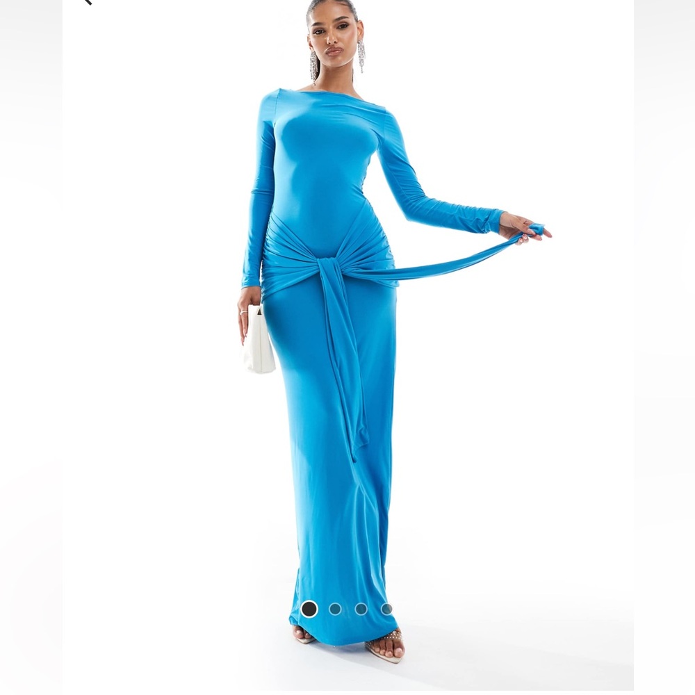ASOS design tie front exaggerated drape maxi dress in blue